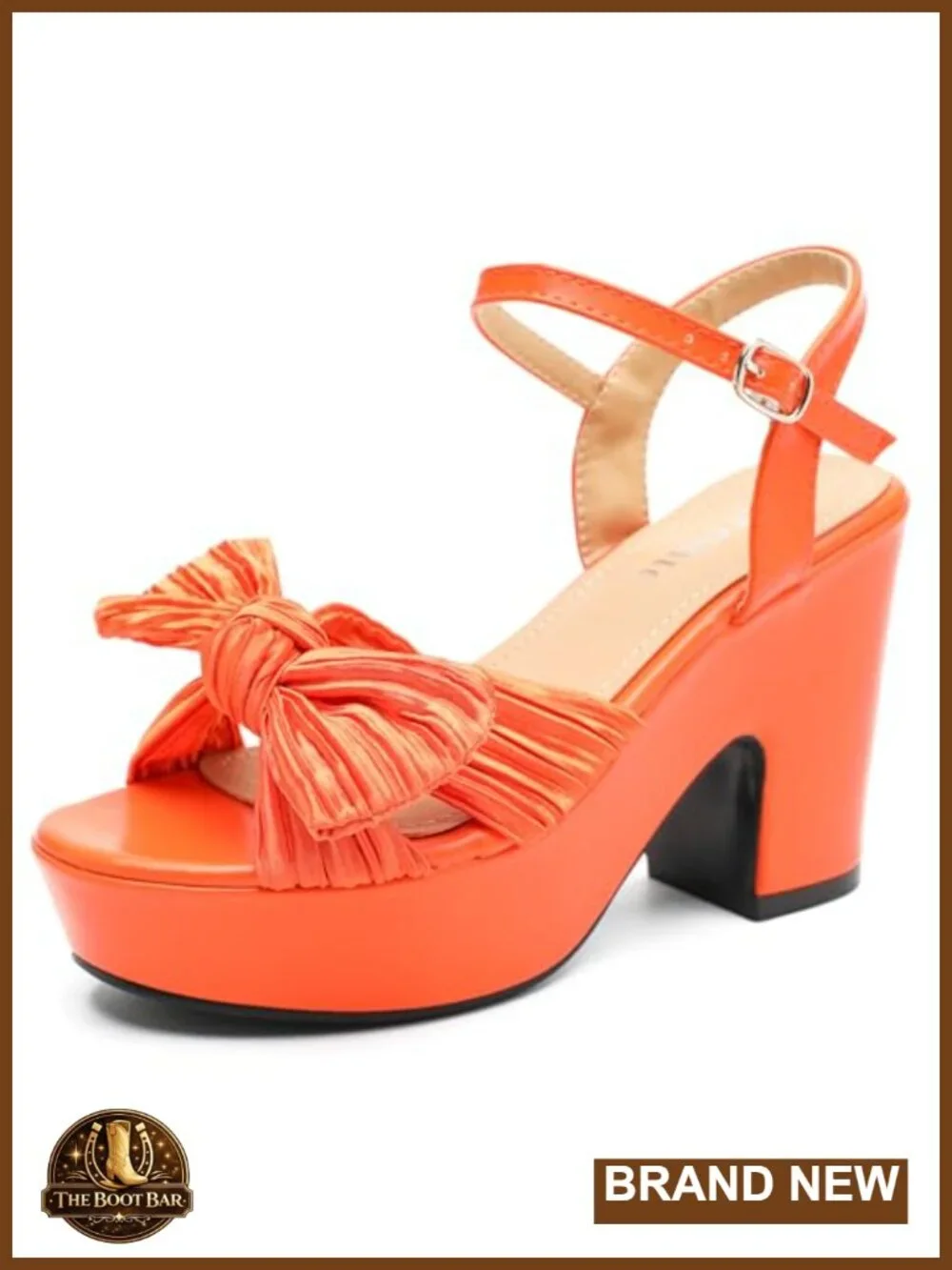 Women's Chunky Heel Platform Sandals with Bow Ankle Strap, Adjustable Buckle,